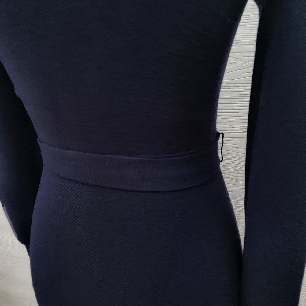 Boden Sweetheart Midnight Navy Blue Long Sleeve Midi Sweater Dress belted Sz 6R - Picture 8 of 10